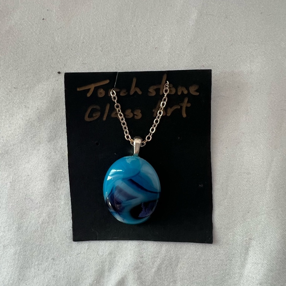 torch stone, glass art silver necklace🤍